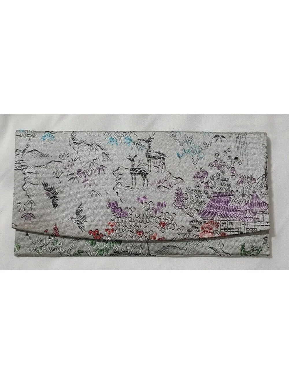Vtg Kyoto Nishijin Ori Brocade Wallet Silver Japanese Fukusa Kaishi Wedding EUC